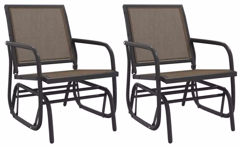 Due sedie a dondolo da giardino, colore marrone, dimensioni 61x76x87 cm, realizzate in tessuto Textilene e acciaio