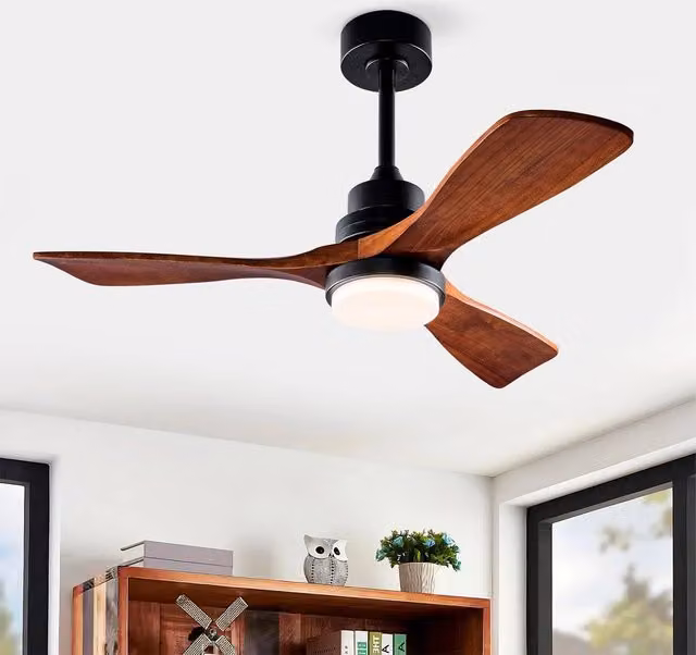 Ventilatore a soffitto MINIMAL con luce e telecomando, motore DC reversibile ed energy saving, disponibile in nero o marrone, diametro 42 pollici