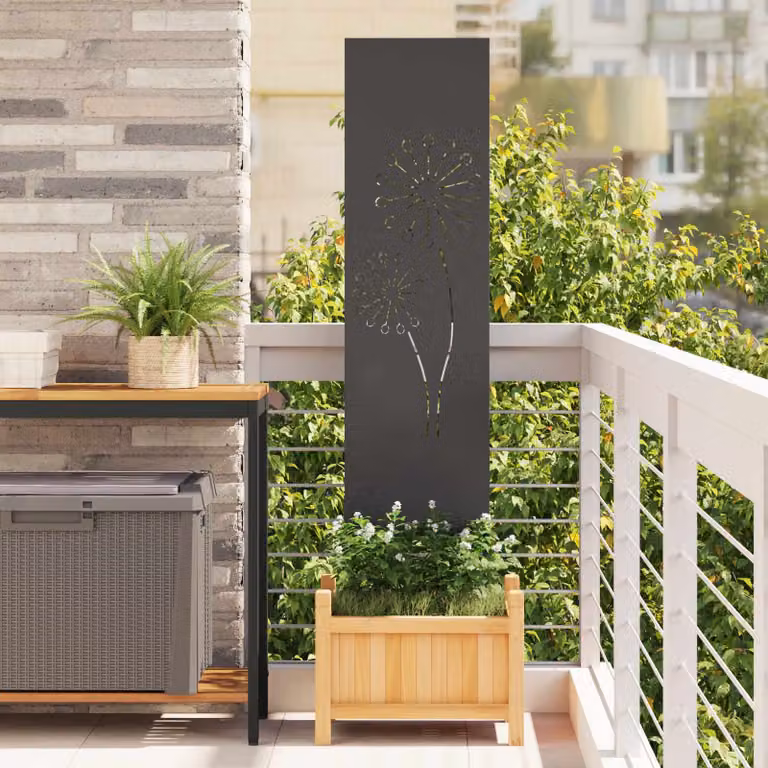 Paravento per privacy da giardino vidaXL in acciaio nero, L: 140 cm, H: 170 cm