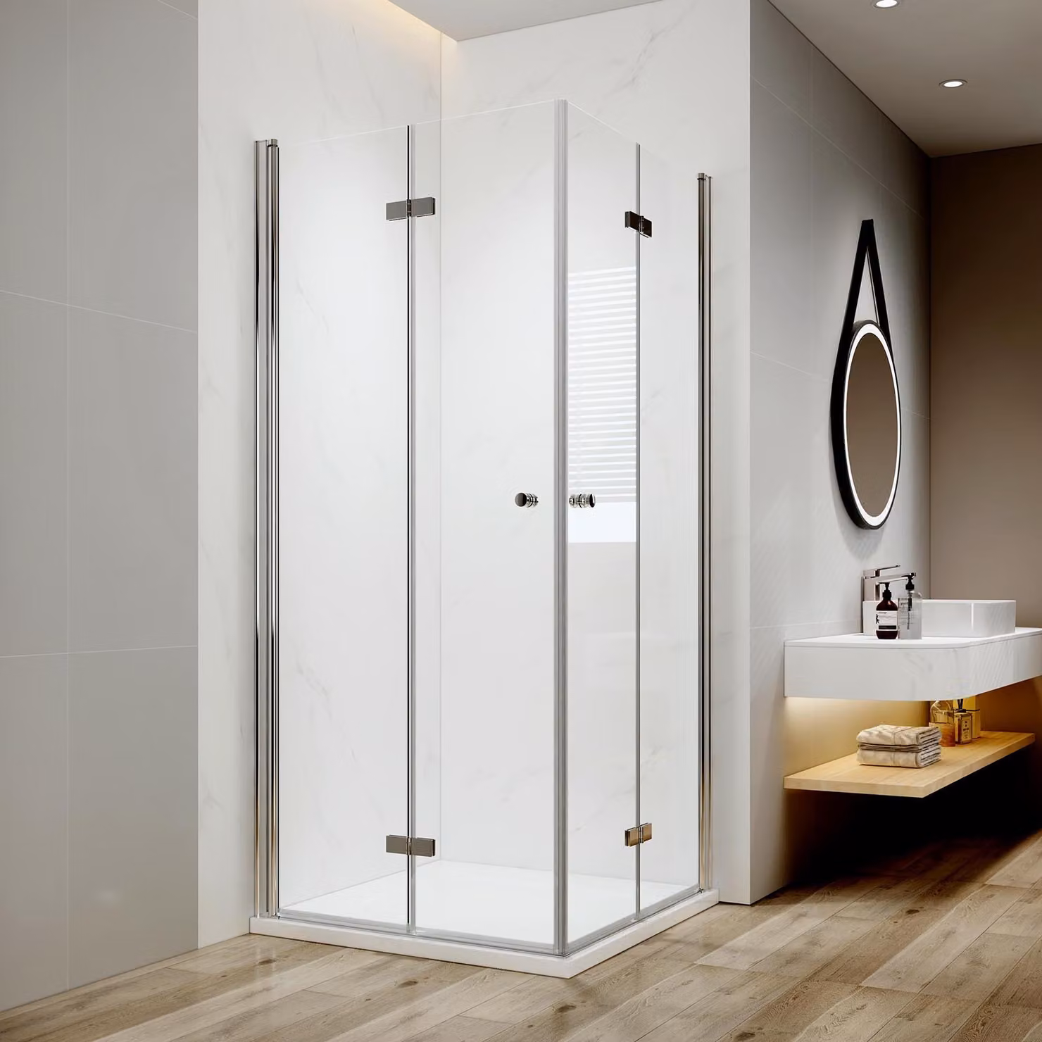 Cabina doccia EMKE 80x90x185cm ingresso angolare porta a soffietto porta a battente schermo doccia vetro chiaro 6mm ESG vetro di sicurezza con rivestimento nano su entrambi i lati