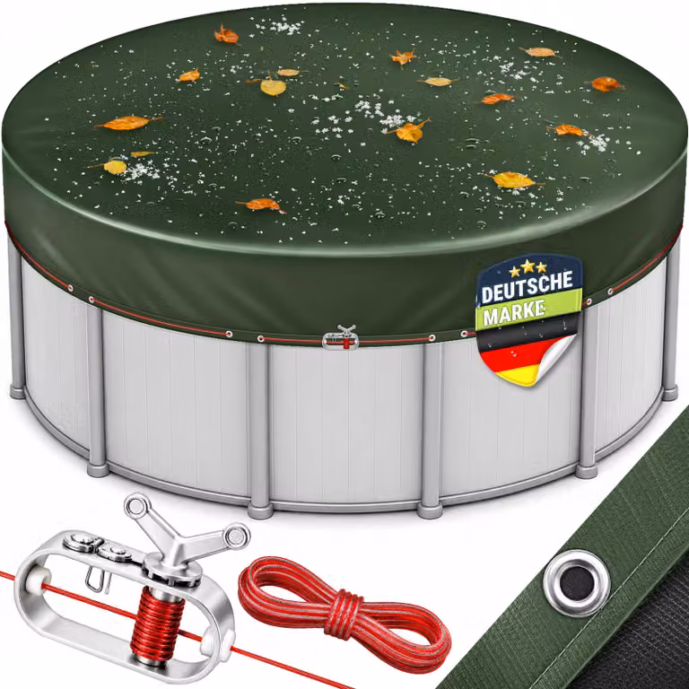tillvex® Copertura premium per piscine, rotonda, diametro 420 cm, adatta per piscine con diametro da 320 a 366 cm, colore verde, con kit di montaggio. Telo di copertura solare per piscine, con peso di 200 g/m². Copertura rotonda per piscine, ideale per l'