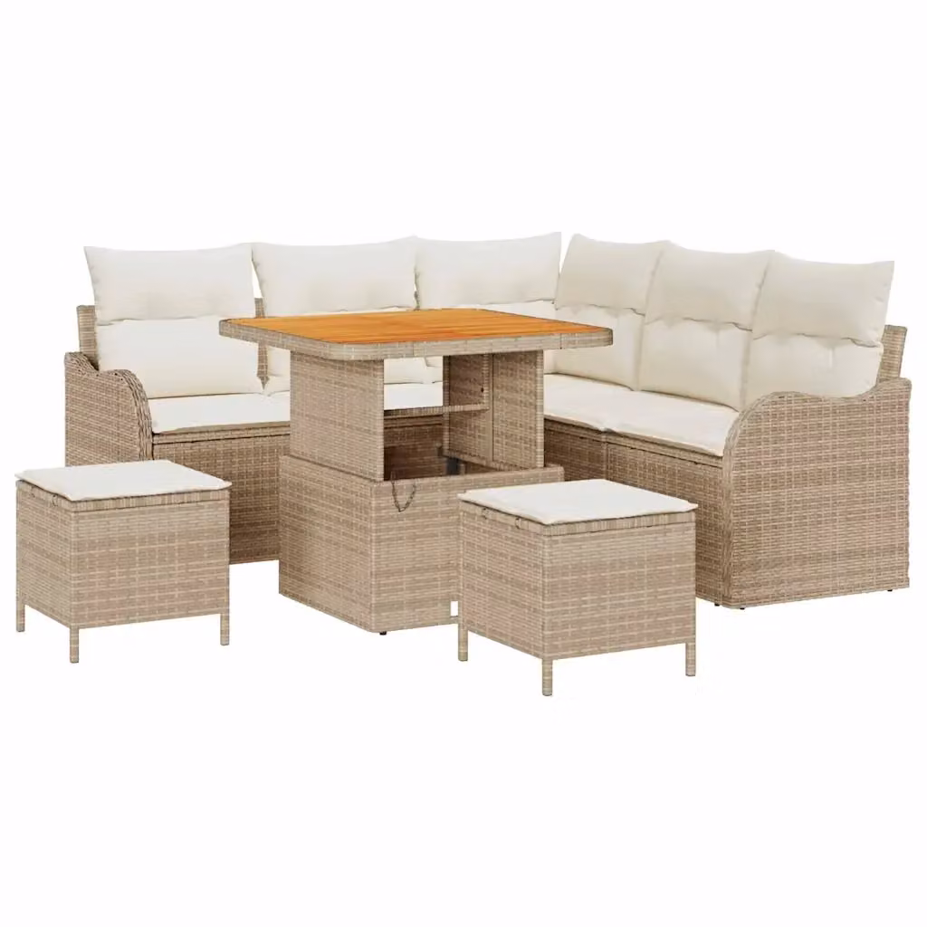 Set Divano da Giardino vidaXL 8 pz in Polyrattan Beige con Cuscini e Tavolino da Esterno – 2