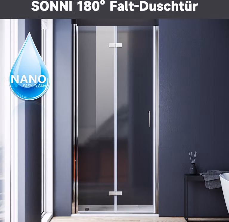 Porta doccia Porta a soffietto Porta a nicchia 76x195cm Cabina doccia Cabina doccia Doccia in nano vetro ESG, installazione a sinistra o a destra liberamente selezionabile