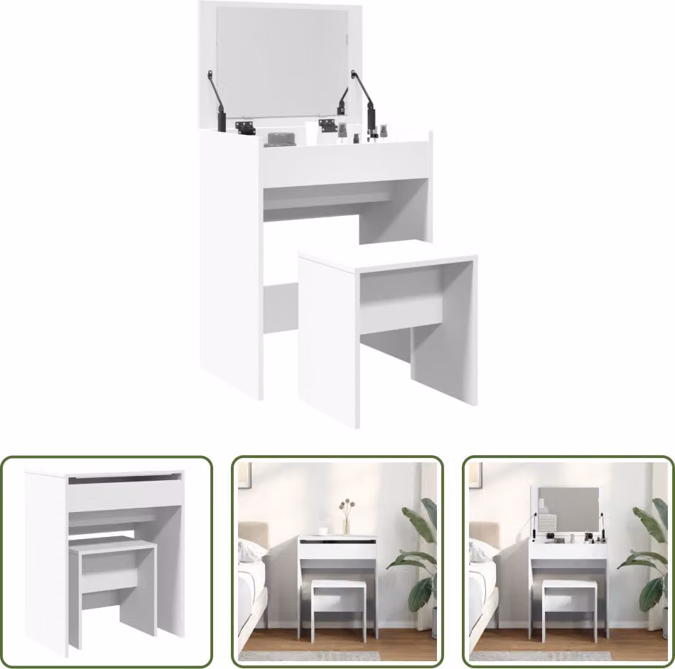The Living Store Comodino con sgabello bianco 60x40x113,5 cm