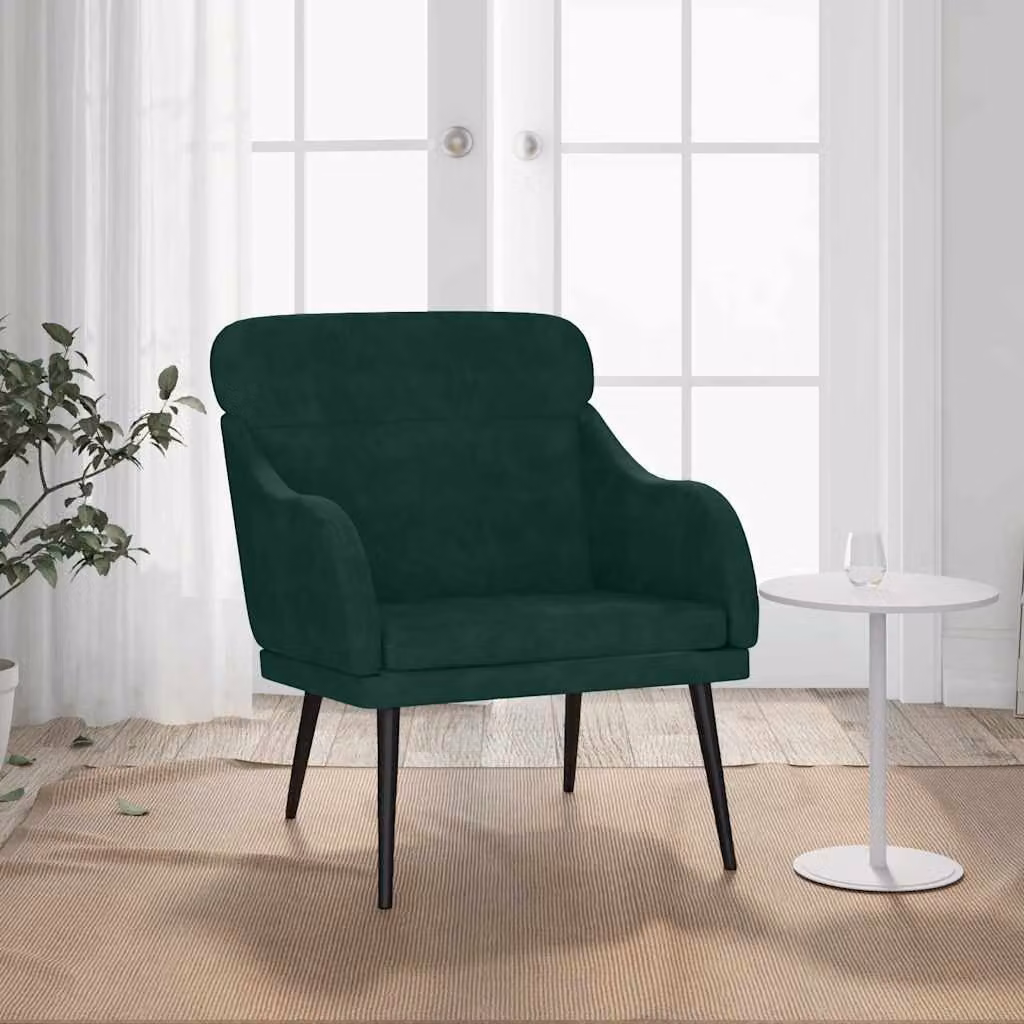 Poltrona relax moderna vidaXL in velluto verde con braccioli e struttura in metallo L: 63 cm, P: 76 cm, H: 80 cm