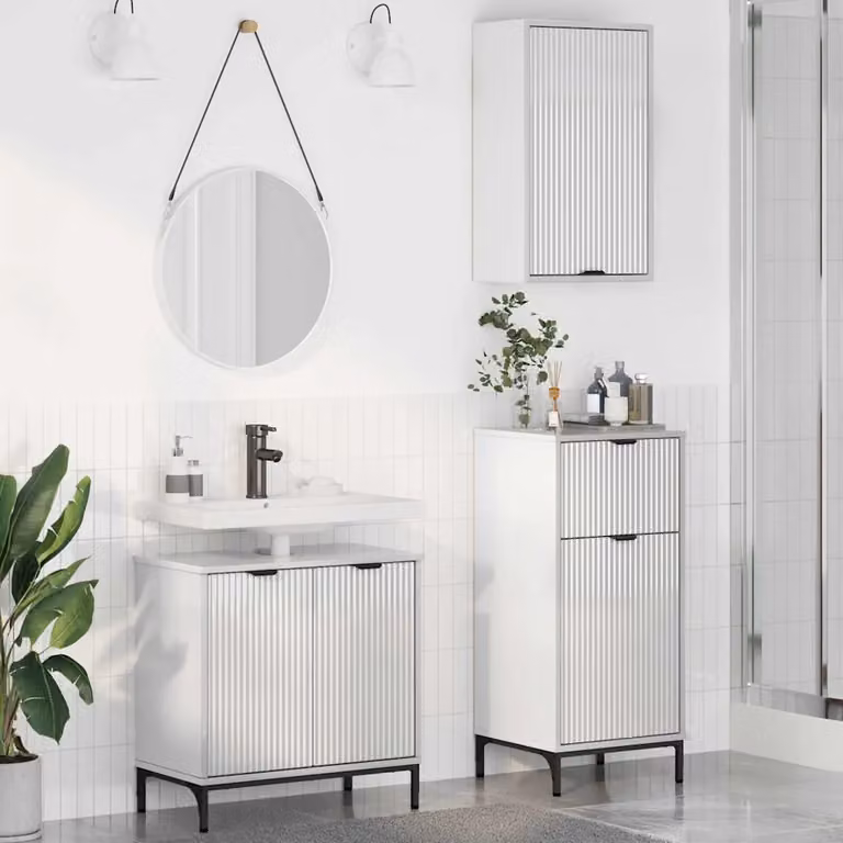 Set di mobili per il bagno vidaXL 3 pezzi Bianco Lucido L/P/H: 39,3 x 35,5 x 88 cm