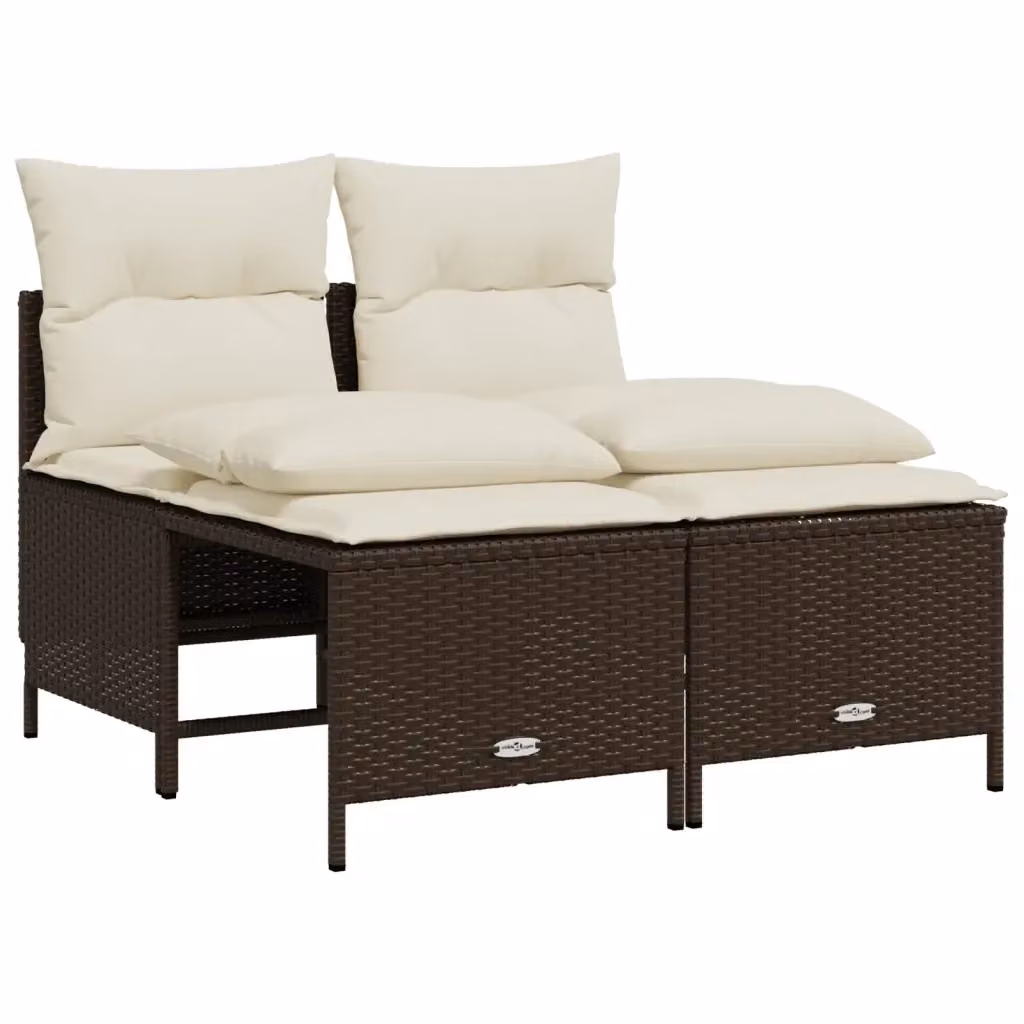 Set Divano da Giardino a L con Polyrattan e Cuscini vidaXL, Marrone e Bianco – 2