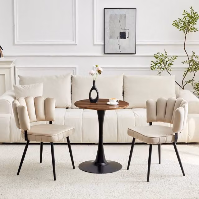 Set Tavolo Rotondo e Sedie da Pranzo ¨C MINIMAL ¨C Piano MDF, Velluto, Metallo Nero, 60 cm
