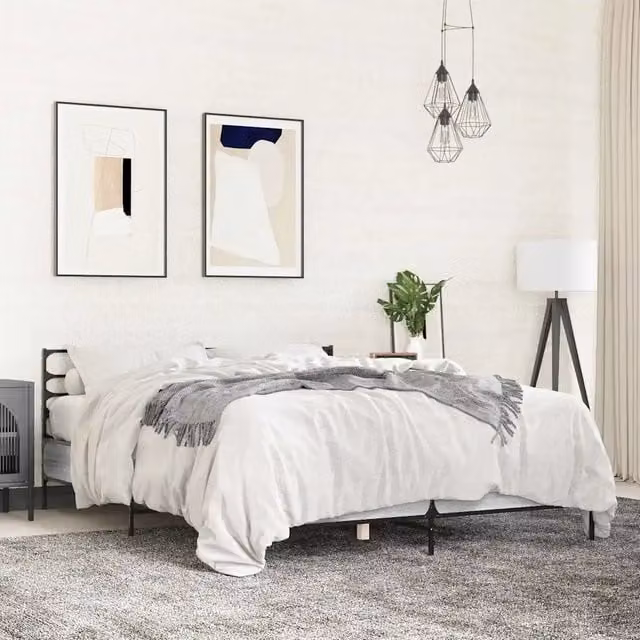 Letto Giroletto Sonoma Grigio vidaXL in Legno e Metallo L: 150 cm, P: 200 cm