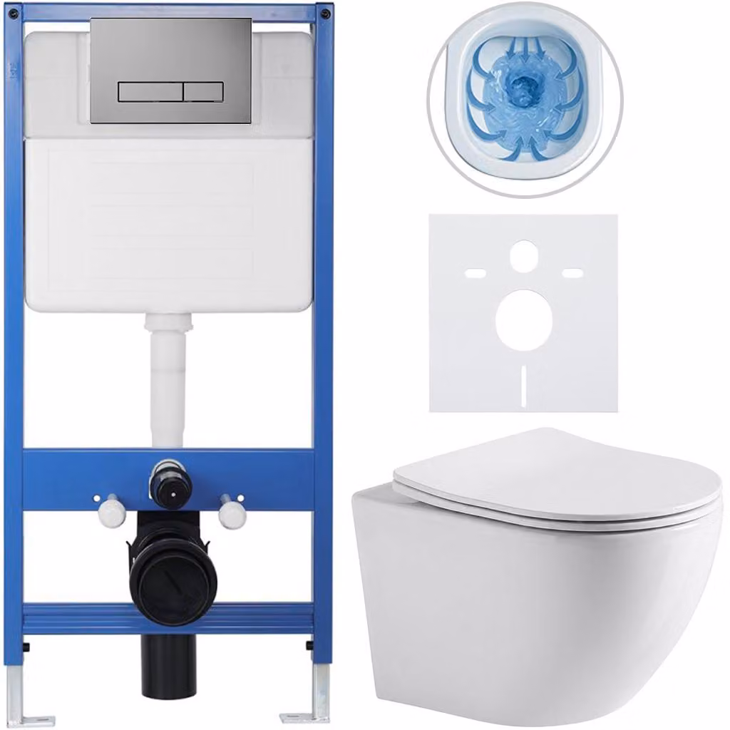 CERANO - Set completo per WC da incasso Lite/Verde - bianco lucido - pulsante WC Slim, grigio scuro - installazione a parete/cartongesso - 49x36 cm