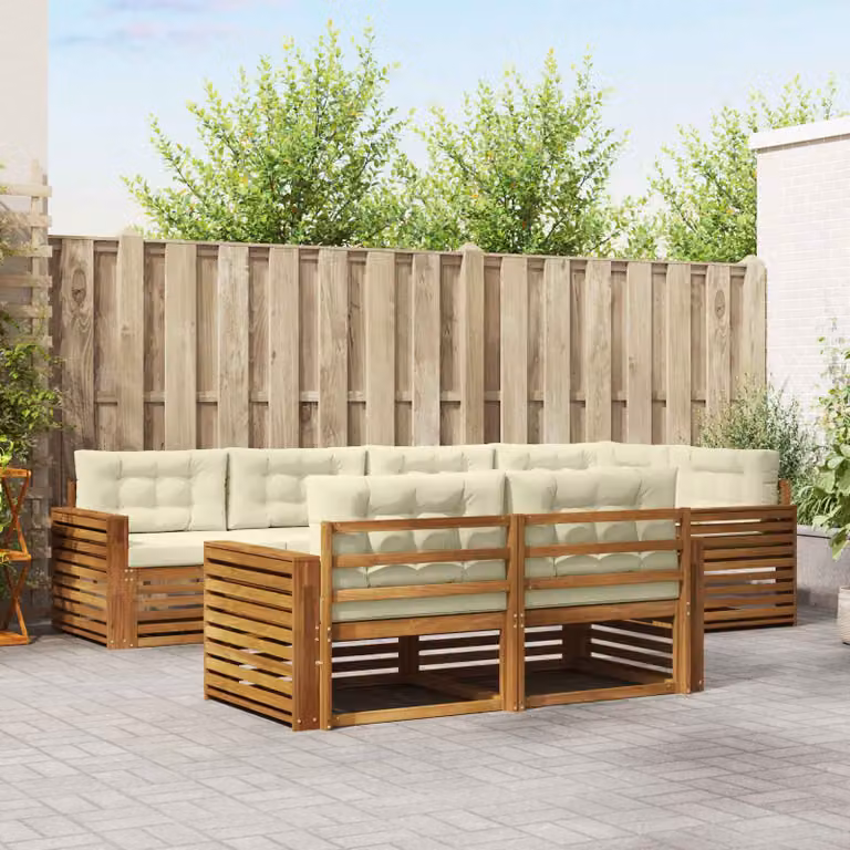 Set di divani da esterno vidaXL 7 pz in legno di acacia con cuscini, beige e marrone