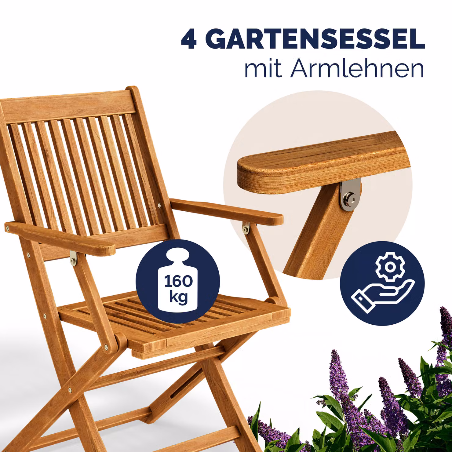Set di 4 sedie da giardino Sydney Casaria in legno di acacia certificato FSC color marrone oliato – 3