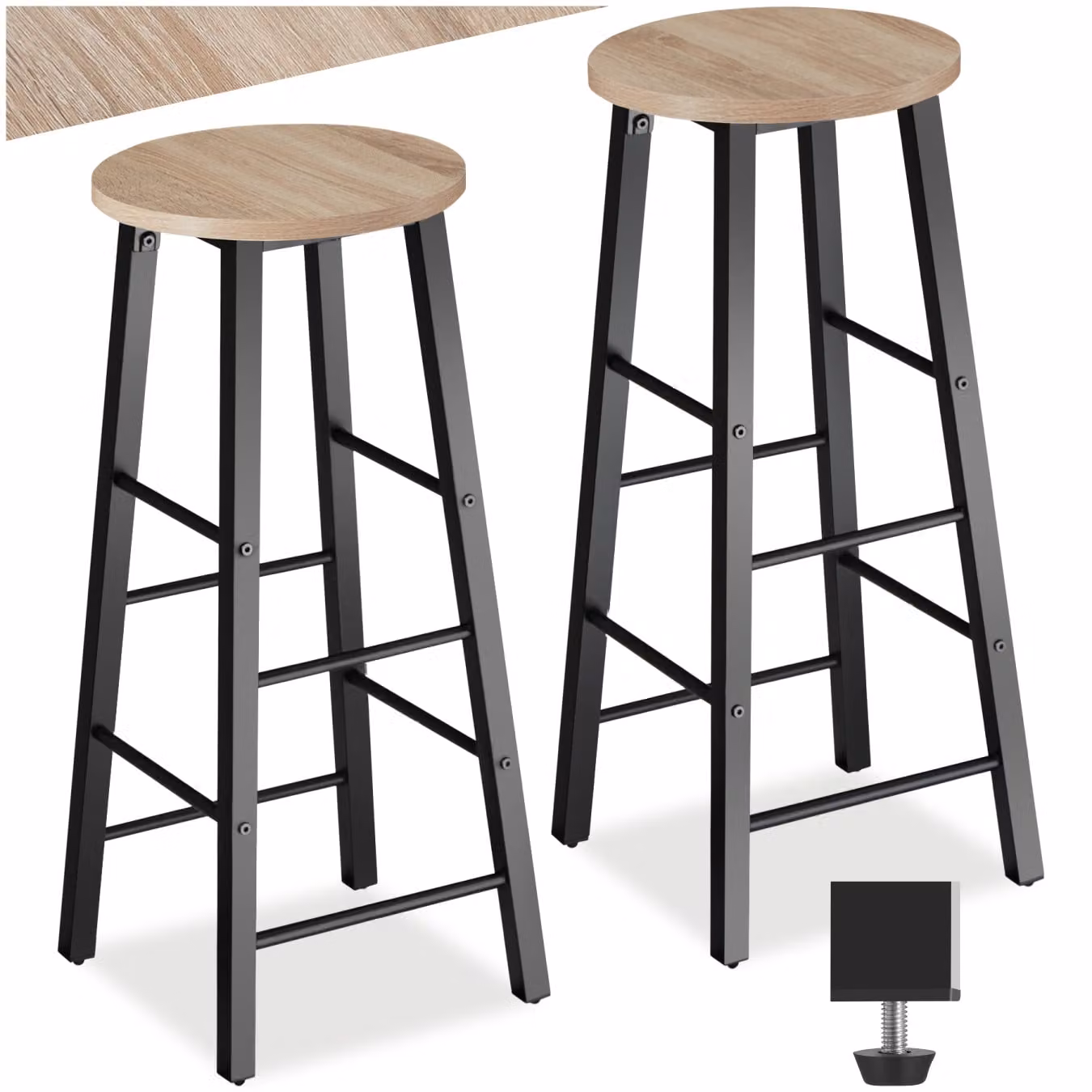 Sgabelli da bar Keynes di tectake in stile industriale con finitura rovere e struttura in metallo nero, colore marrone e nero, H: 72.5 cm, L: 31.0 cm, P: 31.0 cm – 1