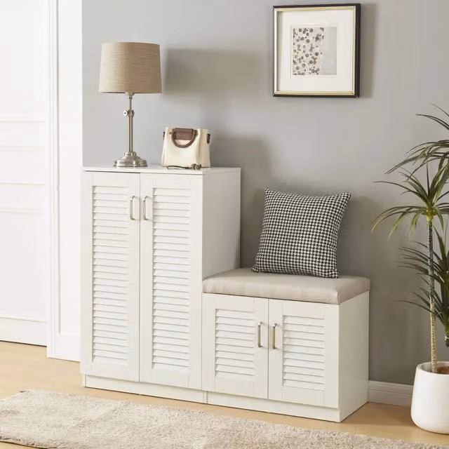 Set Løten di Armadio Scarpiera e Panca Bianco en.casa L: 120 cm, H: 97 cm, P: 36 cm