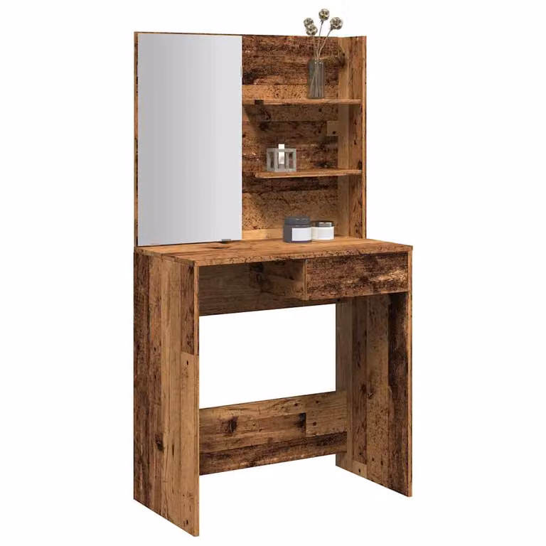 Toletta con specchio vidaXL in legno e vetro, colore marrone, L: 74,5 cm, P: 40 cm, H: 141 cm