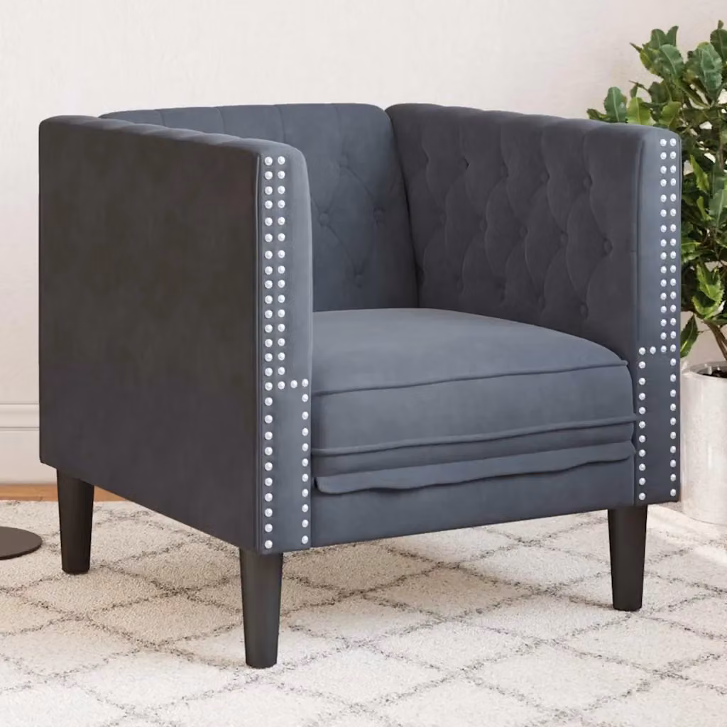 Divano Chesterfield in Velluto Grigio per Soggiorno L: 74,5 cm, P: 71 cm, H: 70,5 cm – 2