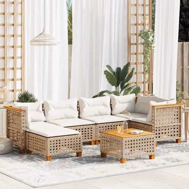 Set Divani da Giardino 7 pz con Cuscini Beige in Polyrattan 3261922