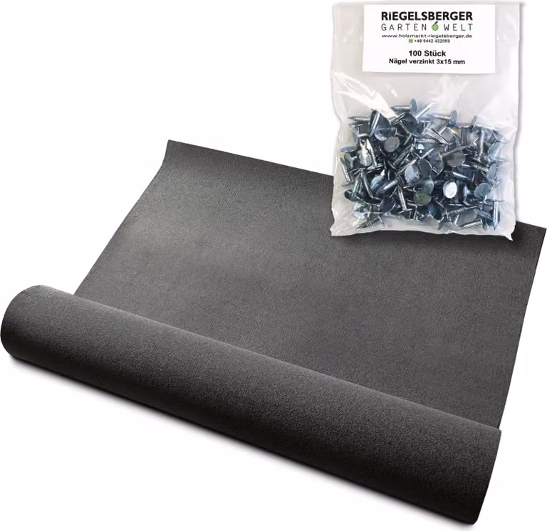 Feltro bituminoso per tetti nero Foglio di bitume per tetti Feltro per tetti incl. 100 pezzi Chiodi per feltro per tetti zincati 3x15 mm Materiale: R333 - 1 rotolo - 5,0 m²