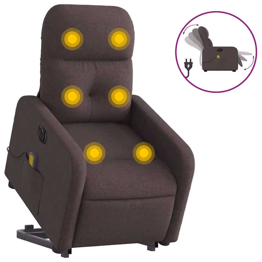 vidaXL Poltrona Alzapersona con Massaggio Elettrico in Tessuto Marrone Scuro – 2