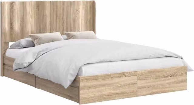 Letto matrimoniale | Letto per adulti | Struttura del letto con stoccaggio e testata Rovere Sonoma