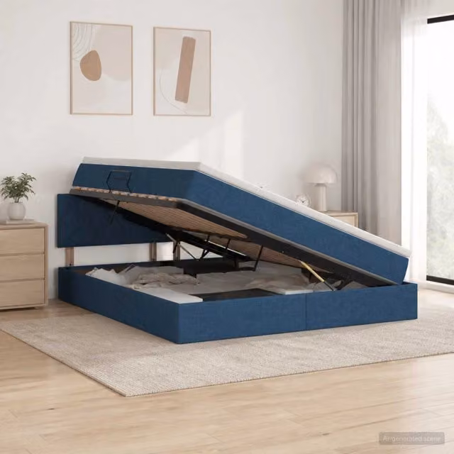 Letto con contenitore e materasso vidaXL in velluto blu, L/P/H: 180 x 200 x 88 cm