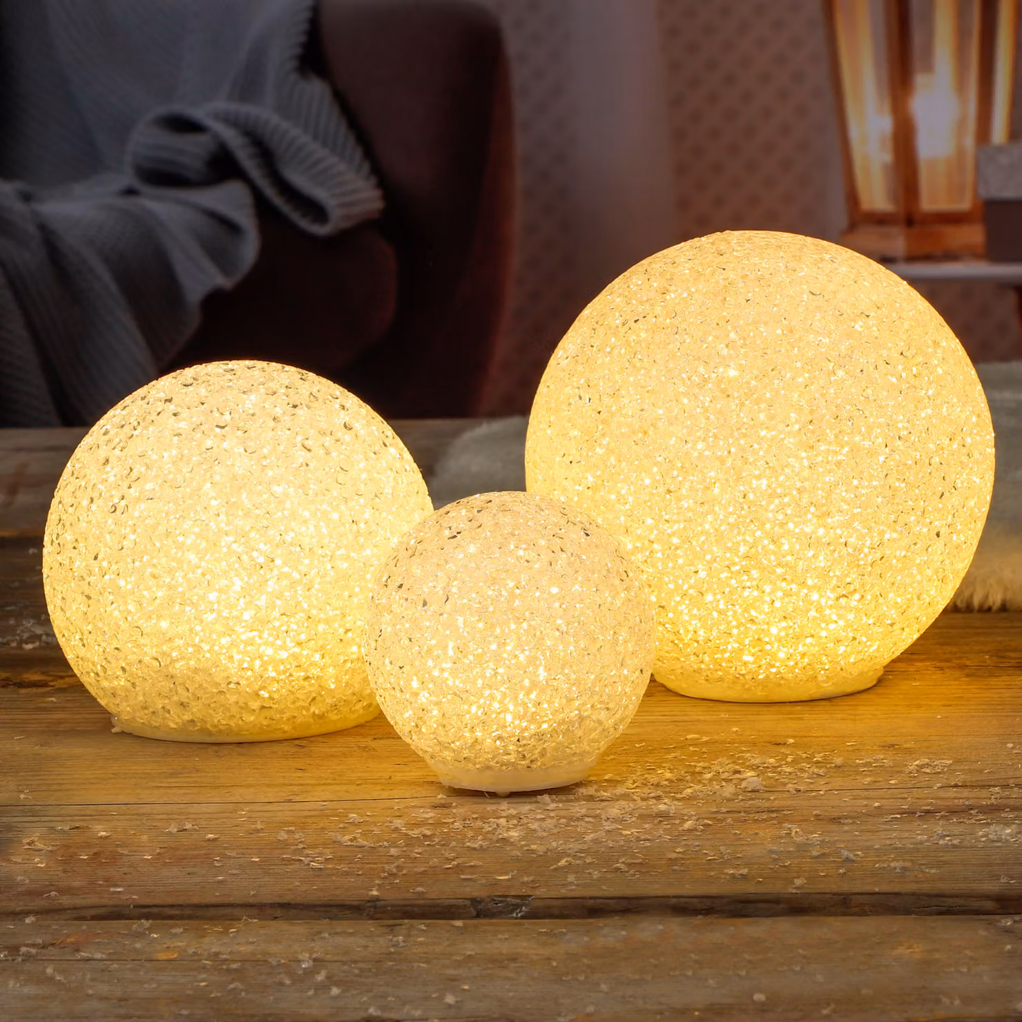 Set di 3 sfere luminose LED, luce bianca calda, dimensioni 8/12/15 cm. Sfera luminosa, decorazione a forma di perla, alimentata a batteria. Ideale per la decorazione della tavola, perfetta per Natale