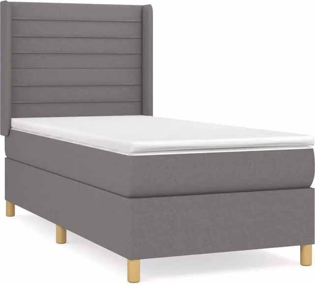 Letto singolo | Letto per adulti | Giroletto a Molle con Materasso Grigio Scuro 90x200 cm Tessuto