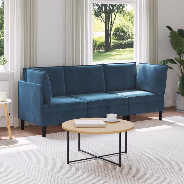 vidaXL Set di mobili per il soggiorno componibile a L in velluto blu, 3 pezzi