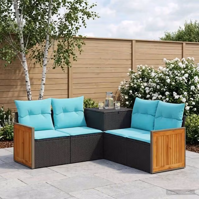 Set di divani 5 pz Nero e Blu 176 x 176 x 85 cm 3447958