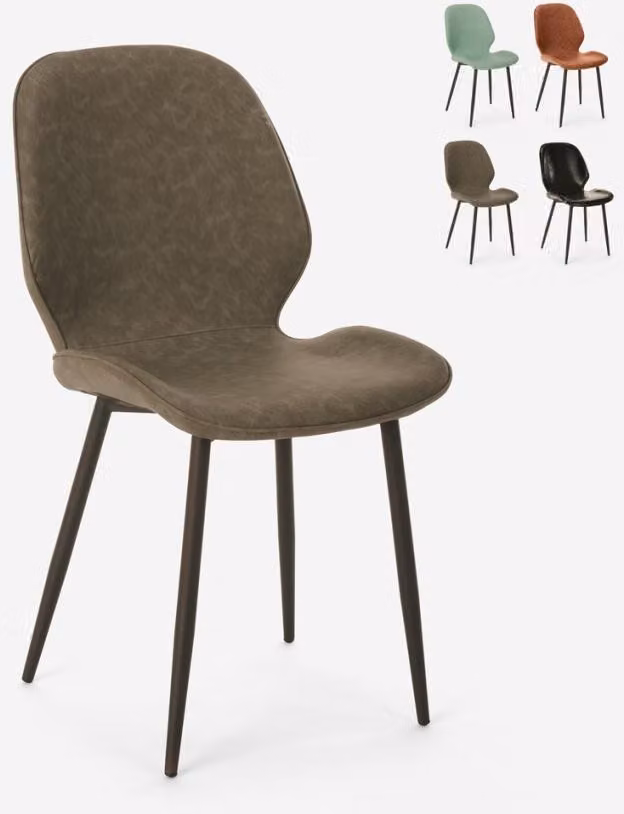 Sedia di design moderno in metallo e Pelle finta per cucina bar ristorante Lyna - Grigio