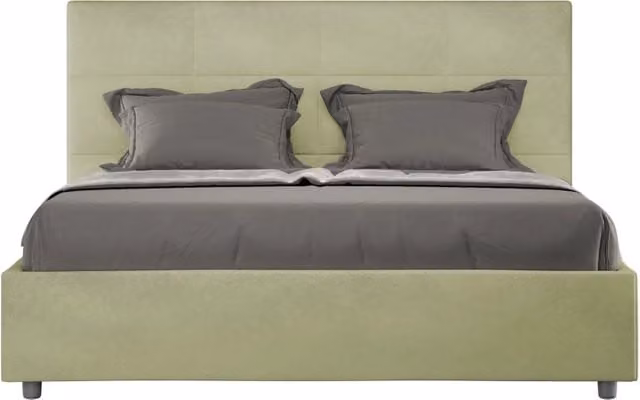 BS COM Letto matrimoniale francese senza rete imbottito 140x210 microfibra tè verde