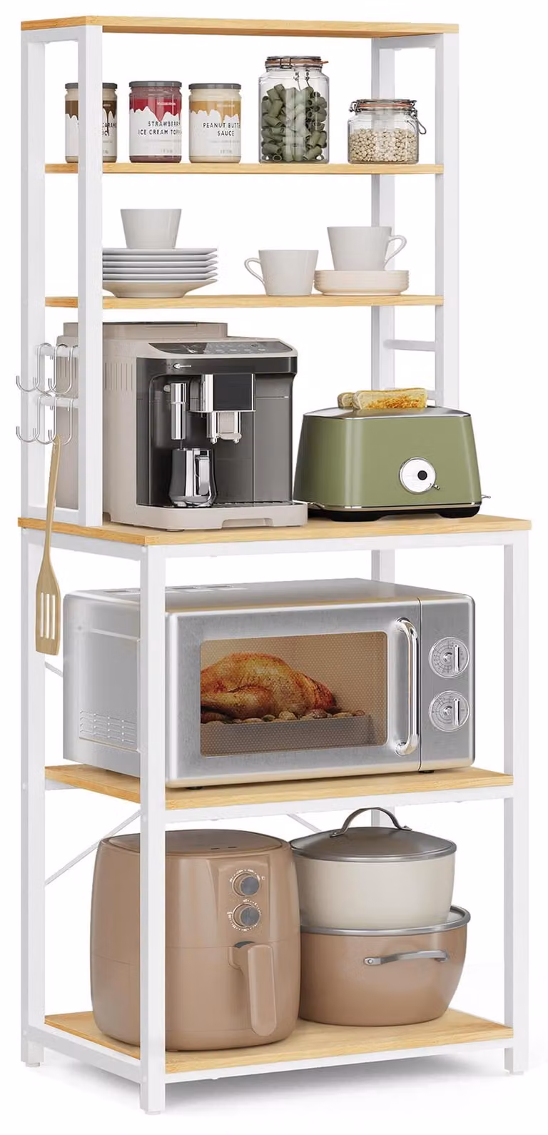 VASAGLE, scaffale da cucina, 6 ripiani e 6 ganci, 40 x 60 x 167 cm