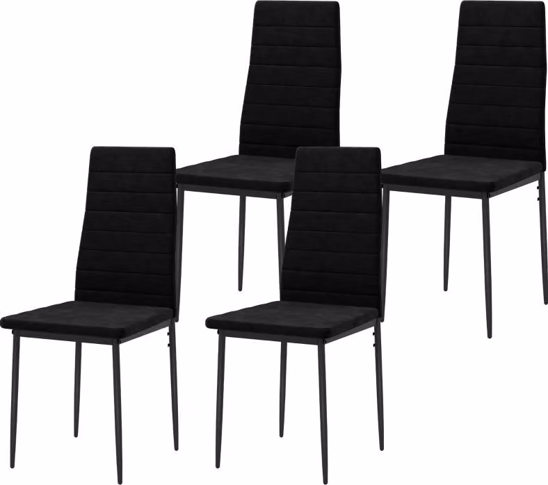 Fortuna Lai Set di 4 sedie da sala da pranzo, design senza braccioli, rivestimento in tessuto, gambe in metallo, nero
