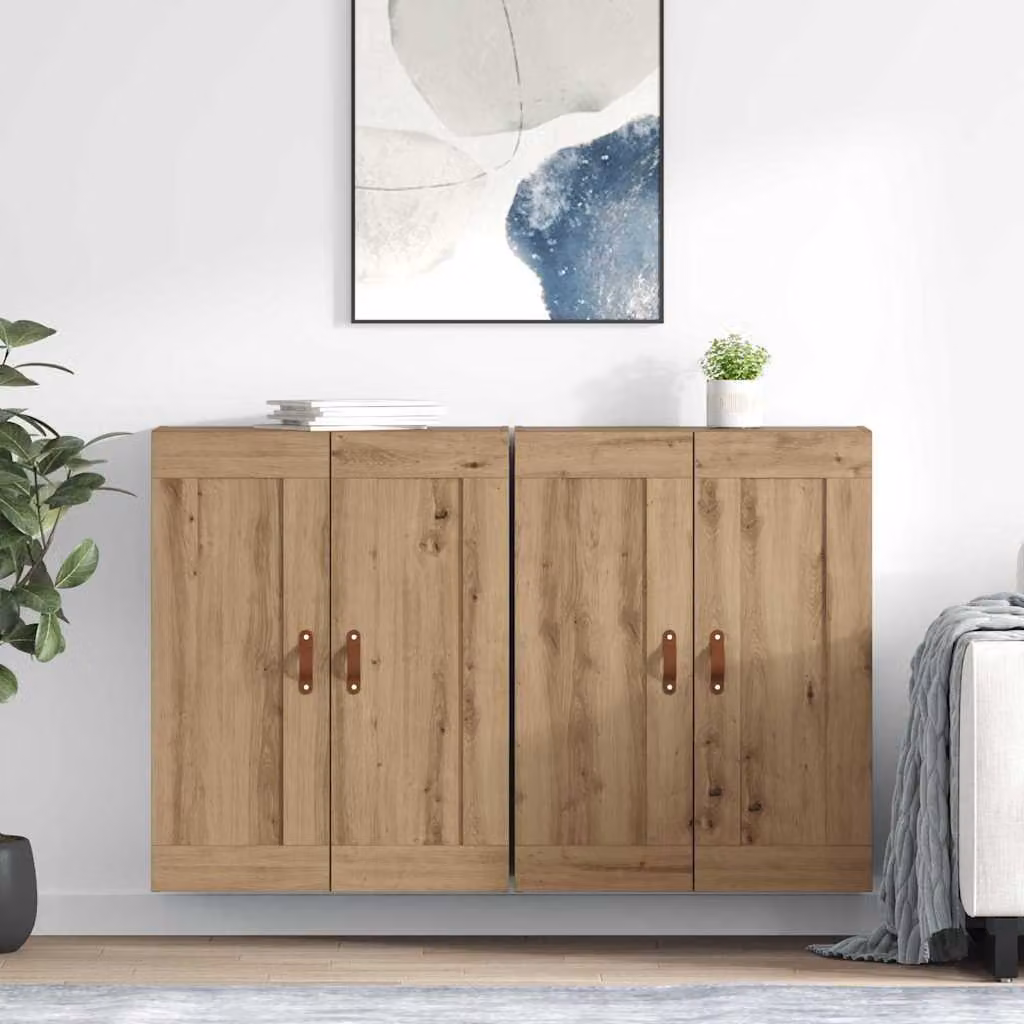 Set di 2 mobili a muro vidaXL in stile moderno color rovere, L: 69,5 cm, P: 34 cm, H: 90 cm