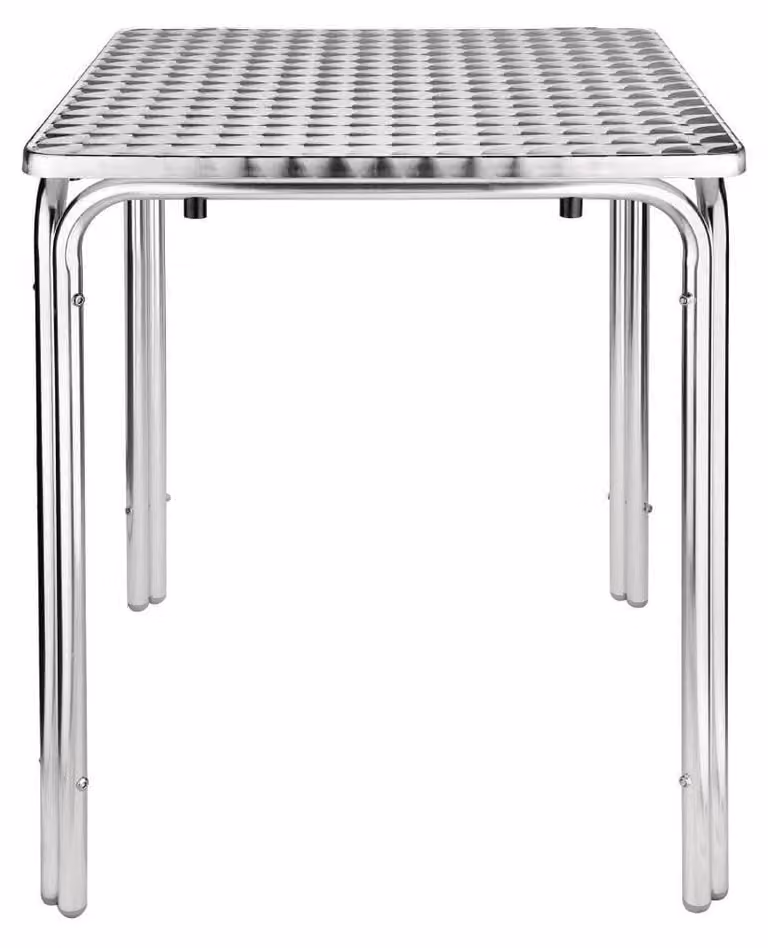 Tavolo da bistrot, 600 mm, struttura in alluminio, piano in acciaio inossidabile, dimensioni 72x60x60 cm