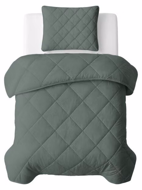 Sleeptime, coperta per letto "Lazy", colore unito grigio/verde, 140 x 200 cm, con federa inclusa