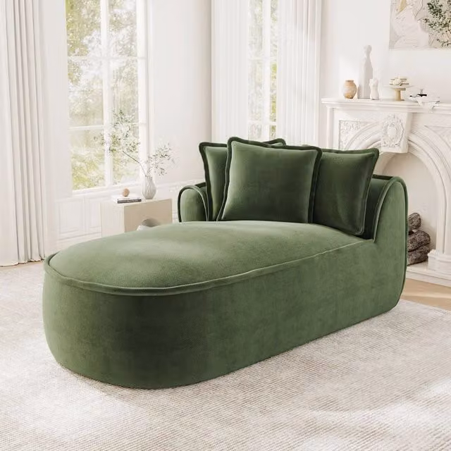 Divano chaise longue verde 164 cm; modulare senza struttura; seduta extra profonda; ciniglia