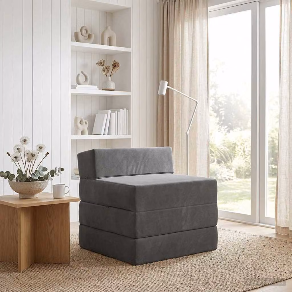 vidaXL Divano Letto Pieghevole in Velluto Grigio con Imbottitura in Schiuma L/P/H: 200 x 70 x 15 cm