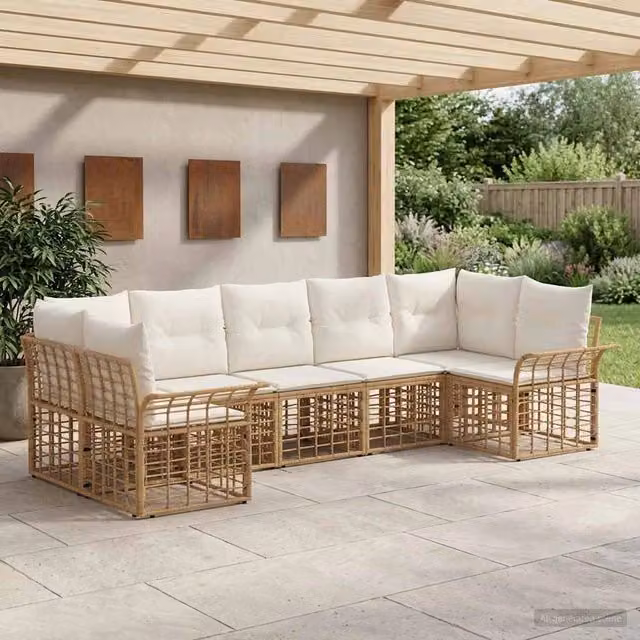 Set di divani da esterno 7 pz Naturale e Bianco Crema 3437756