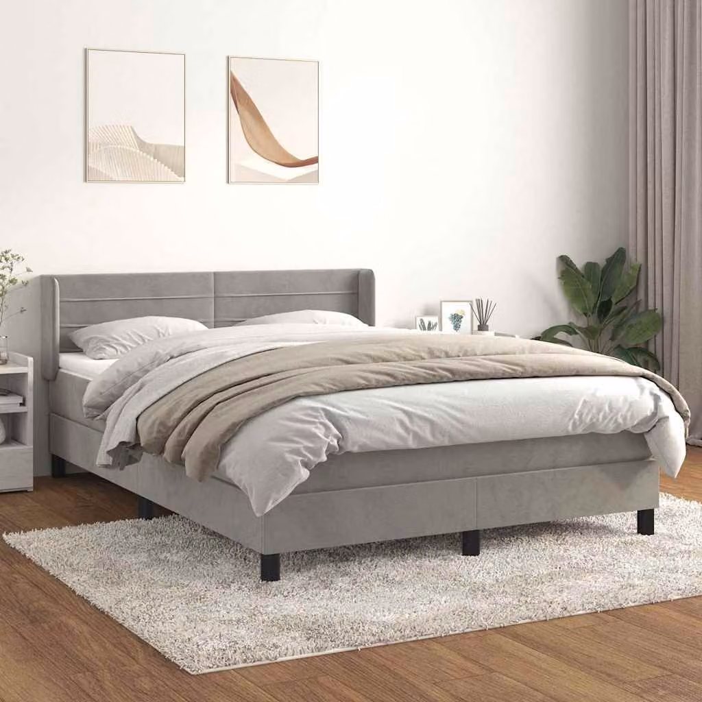 vidaXL Giroletto a Molle con Materasso in Velluto Grigio Chiaro e Bianco L/P/H: 140 x 200 x 88 cm – 1