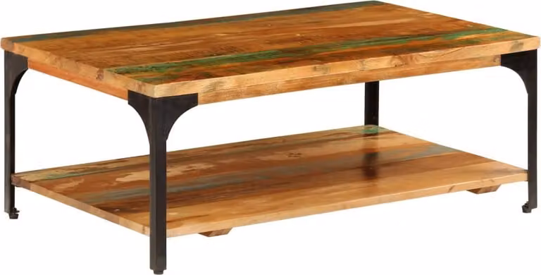 The Living Store Tavolino con ripiano 100x60x35 cm in legno massiccio antico