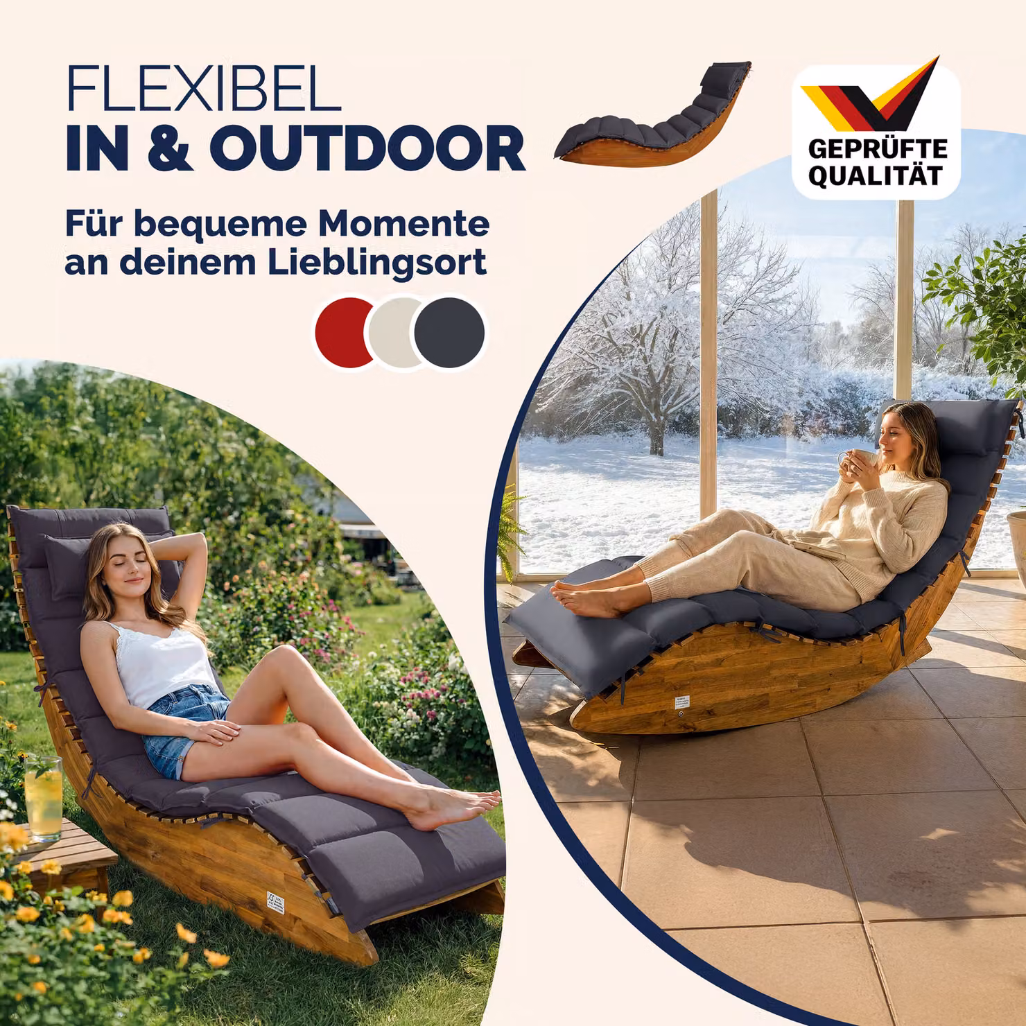 Cuscino imbottito rettangolare Detex per lettino da sauna colore antracite L: 177 cm, P: 58 cm, H: 7 cm – 4