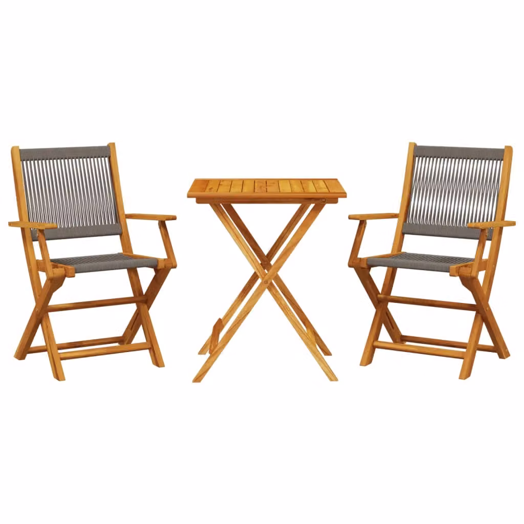 Set da Bistrot 3pz Grigio in Polipropilene e Legno Massello
