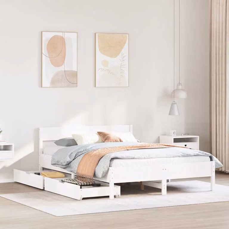 Letto senza materasso vidaXL in legno massello di pino bianco L: 140 cm, P: 200 cm, H: 145,5 cm