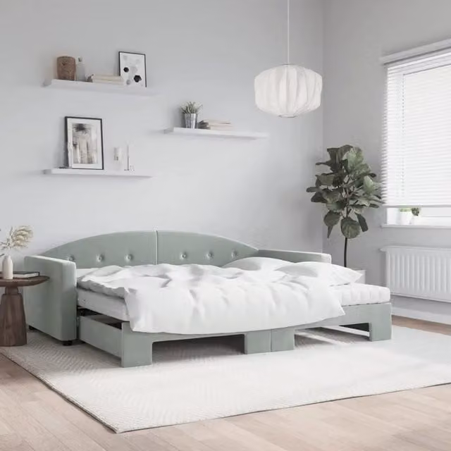 Divano Letto Estraibile vidaXL in Velluto Grigio con Cassetto per Materasso 90x200 cm