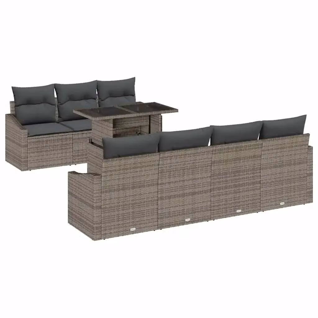 Set Divano da Giardino vidaXL 8 Pezzi in Polyrattan Grigio con Cuscini e Tavolino – 2