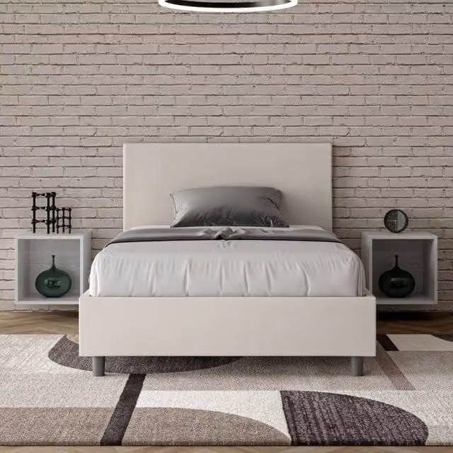 Letto imbottito 1 piazza e mezza 120x200 cm Adele - Bianco,Similpelle,Senza rete