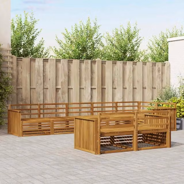 Set di divani da esterno a L vidaXL in legno di acacia massello marrone con cuscini inclusi – 1