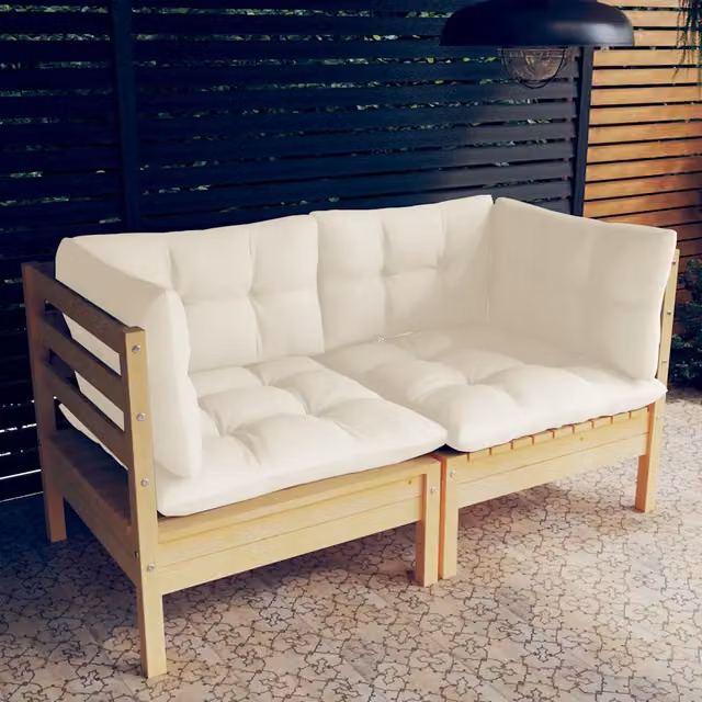 Divano da Giardino a L con Cuscini Beige in Legno Massello di Pino vidaXL