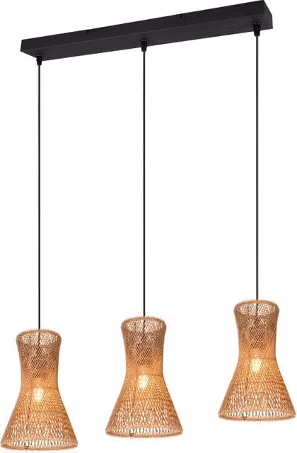 Lampada a sospensione 3 diffusori, fibre naturali, L 75 cm, Bijou